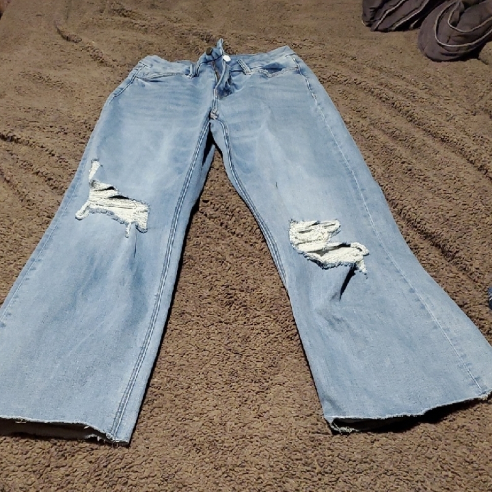 Distressed Light Blue BILLIE  Wide-Leg Jeans for Women